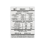 1974 Pontiac GTO and LeMans Tire Pressure Decal 