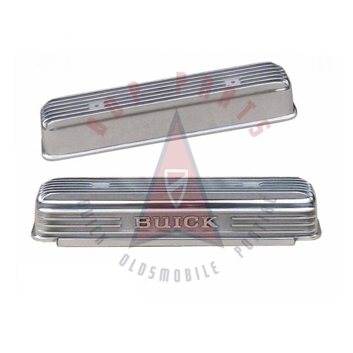 1953 1954 1955 1956 1957 1958 1959 1960 1961 1962 1963 1964 1965 1966 Buick Nailhead V8 Valve Covers WITH Fins and Vintage Script (1 Pair) (Polished Finish)