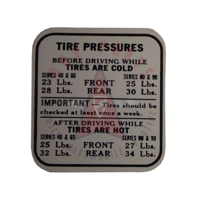1938 Buick Tire Pressure Decal