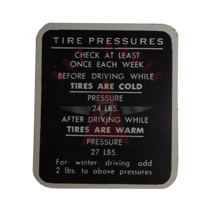 1948 1449 1950 Buick Tire Pressure Decal