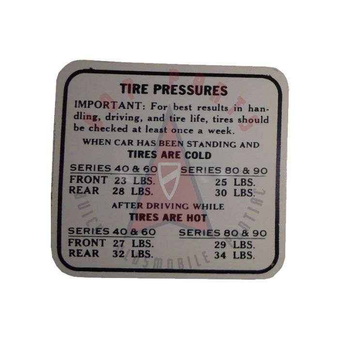 1936 Buick Tire Pressure Decal