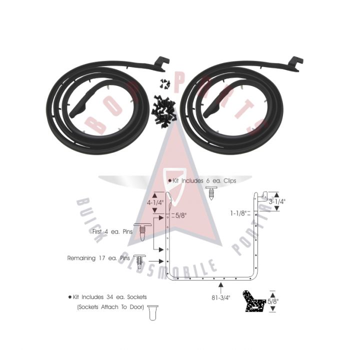 1962 1963 Buick, Oldsmobile, And Pontiac 2-Door (See Details) Door Rubber Weatherstrips 1 Pair