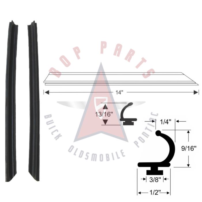 1962 1963 Buick, Oldsmobile, and Pontiac 2-Door Convertible Models (See Details) Side Window Leading Edge Rubber Weatherstrips 1 Pair