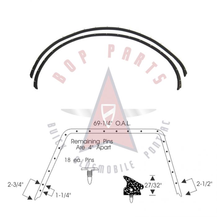 1957 Buick 4-Door Riviera Sedan and Wagon, Oldsmobile 4-Door Holiday Sedan and Wagon (See Details) Roof Rail Rubber Weatherstrips 1 Pair