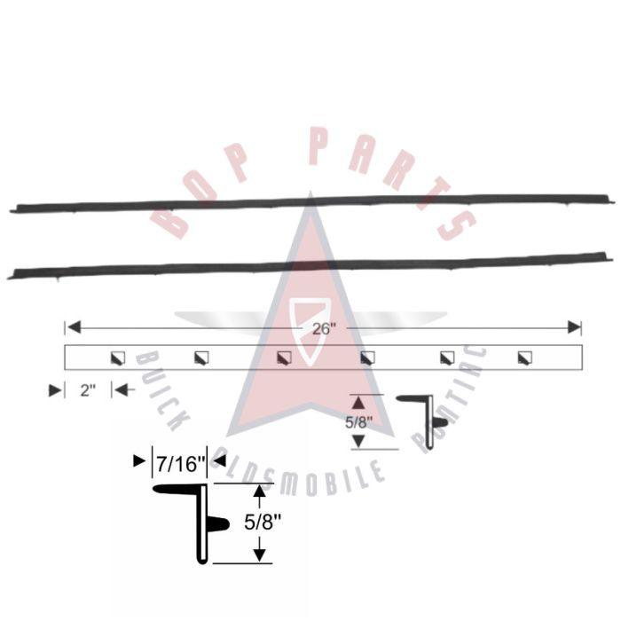 1961 1962 Buick, Oldsmobile, and Pontiac 4-Door Models (See Details) Outer Beltline Rubber Weatherstrips 1 Pair