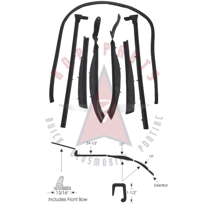 1959 1960 Buick, Oldsmobile, And Pontiac 2-Door Convertible (See Details) Roof Rail Rubber Weatherstrip Set (7 Pieces)