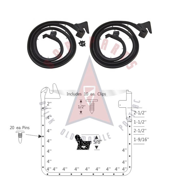 1965 1966 1967 Buick, Oldsmobile, And Pontiac (See Detail) 4-Door 4-Window Hardtop Front Door Rubber Weatherstrips 1 Pair