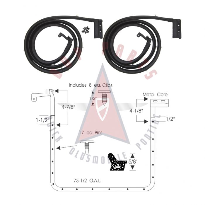 1961 1962 1963 1964 Buick Electra and Oldsmobile Ninety Eight 4-Door 6-Window Sedan Rear Door Rubber Weatherstrips 1 Pair