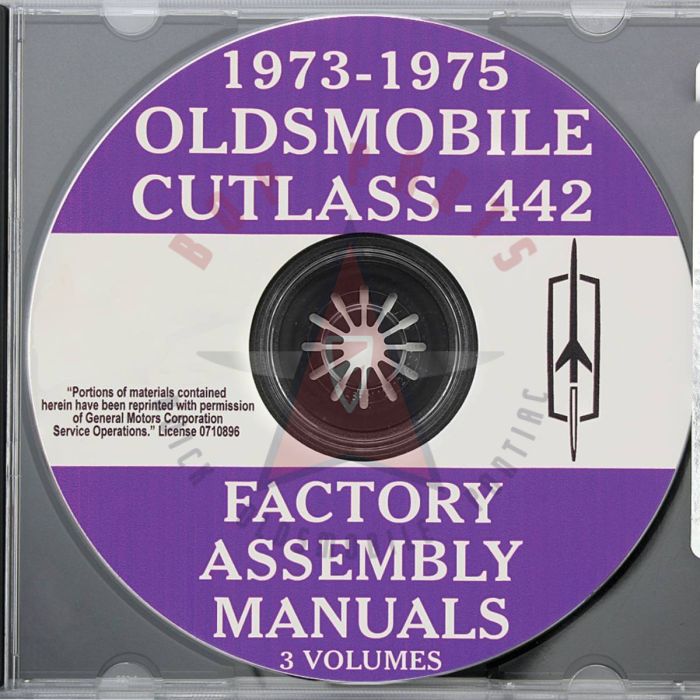 1973 1974 1975 Oldsmobile Cutlass and 442 Models Factory Assembly Manuals 3 Volumes [CD]