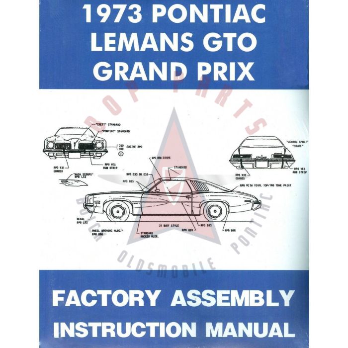 1973 Pontiac LeMans, GTO, and Grand Prix Models Factory Assembly Instruction Manual [PRINTED BOOK]