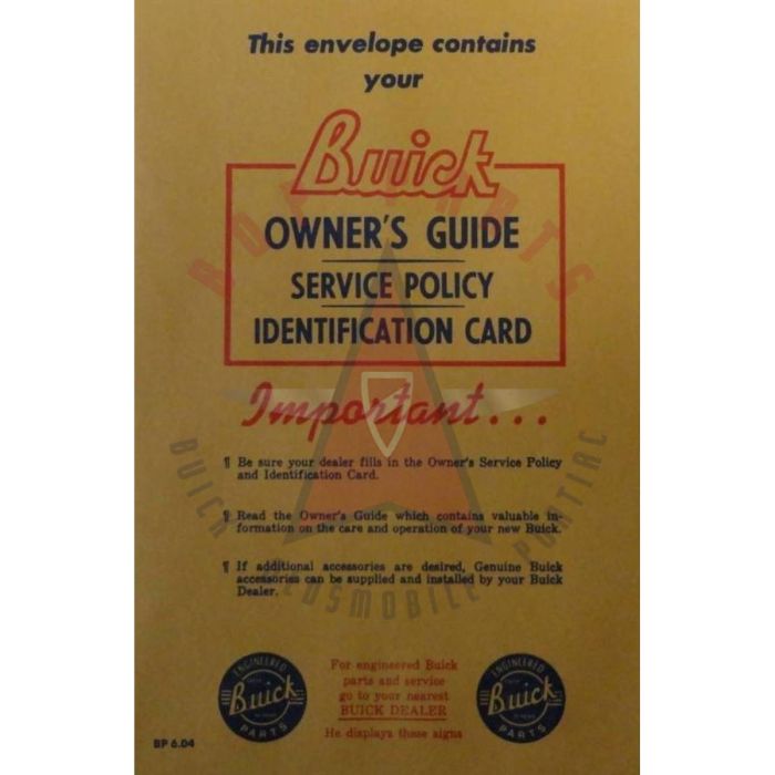 1937 1938 1939 1940 1941 1942 1943 1944 1945 1946 1947 1948 1949 Buick Owner's Manual Envelope