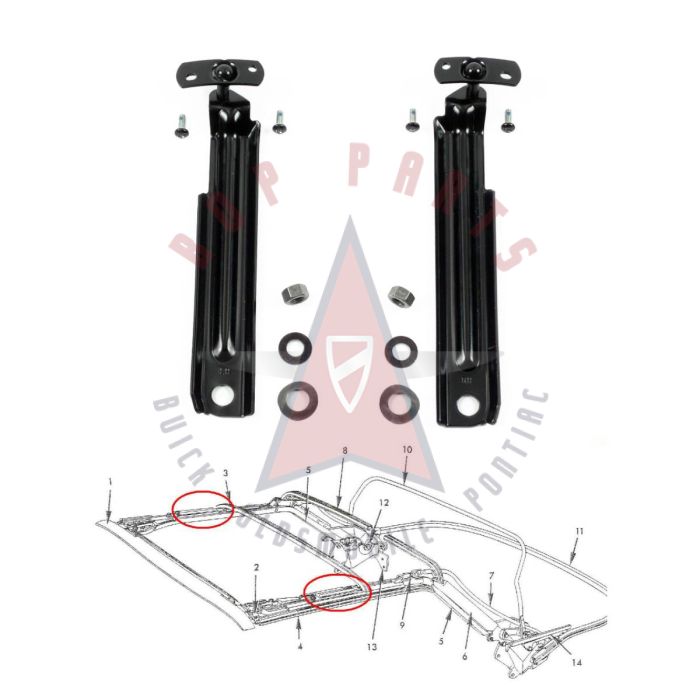 1971 1972 1973 1974 1975 1976 Buick, Oldsmobile, and Pontiac Full-Size Convertible Scissor Top Header Side Bow Pivot Brackets 1 Pair 