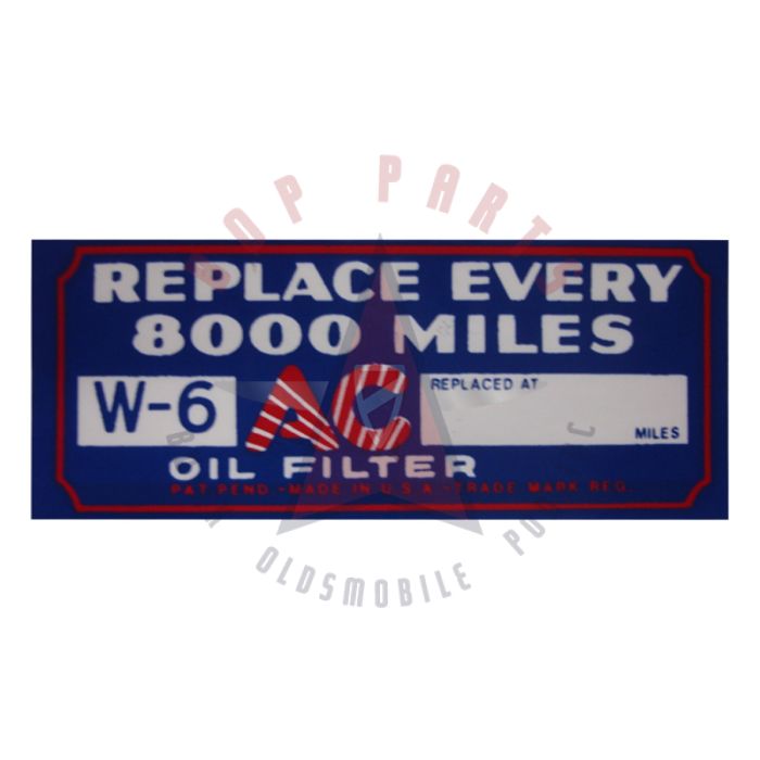 
1933 1934 1935 1936 Oldsmobile Oil Filter (Type W-6) Decal 
