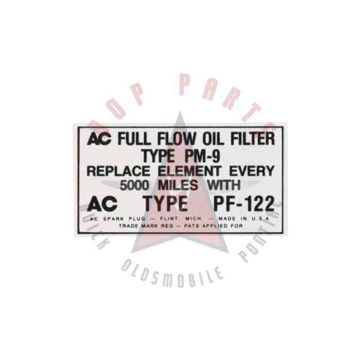 1949 1950 1951 1952 1953 1954 1955 1956 1957 1958 1959 Oldsmobile Oil Filter Lid Decal - Black