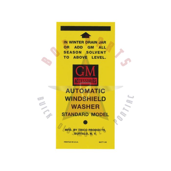 1950 1951 1952  1953 1954 1955 1956 1957 1958 1959 1960 Buick Automatic Windshield Washer Bracket Decal