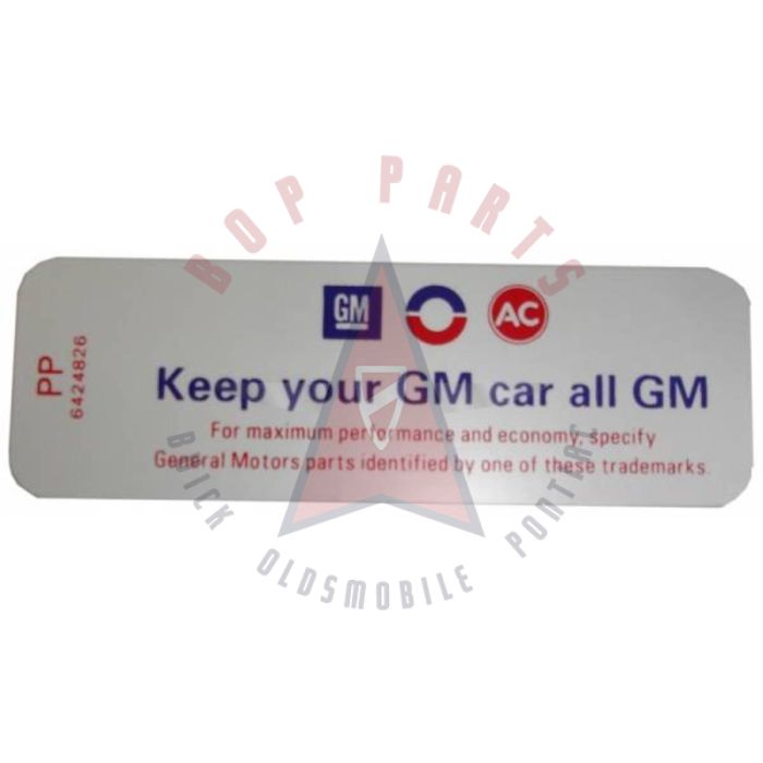 1969 Buick Air Cleaner Decal "Keep Your GM Car All GM" 