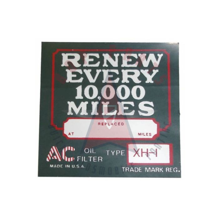 1926 1927 1928 1929 1930 1931 1932 Buick Oil Filter (Type XH-1) Decal