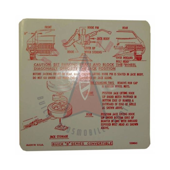 1972 Buick Electra, Centurion, and Le Sabre Jacking Instruction Decal 