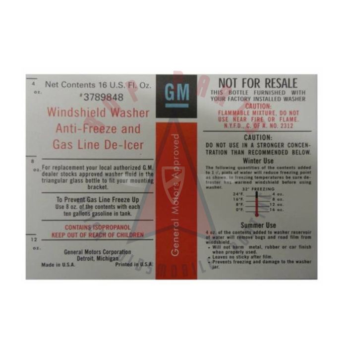 1968 1969 1970 1971 1972 1973 1974 1975 Buick Windshield Washer Filler Bottle Decal 