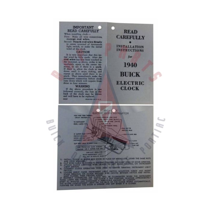 
1940 Buick Electric Clock Instruction Booklet [PRINTED BOOKLET]
