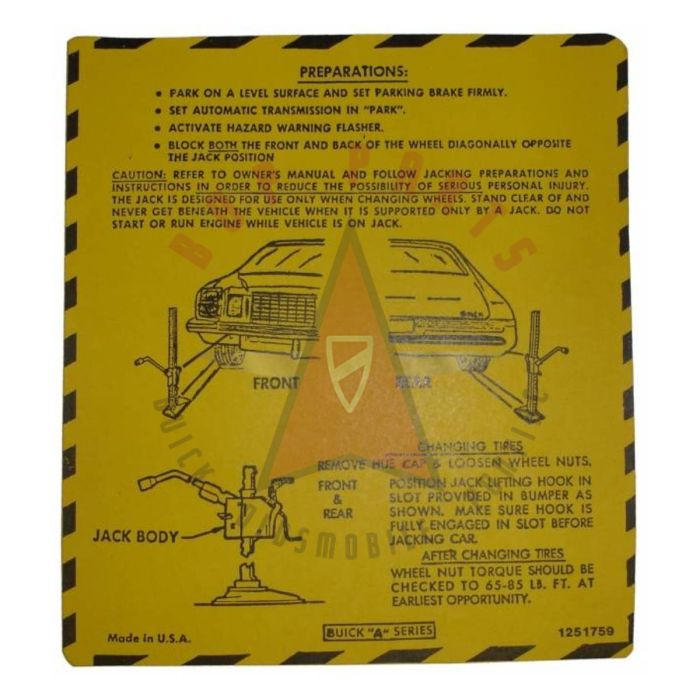 1976 Buick Century and Regal Jacking Instruction Decal 