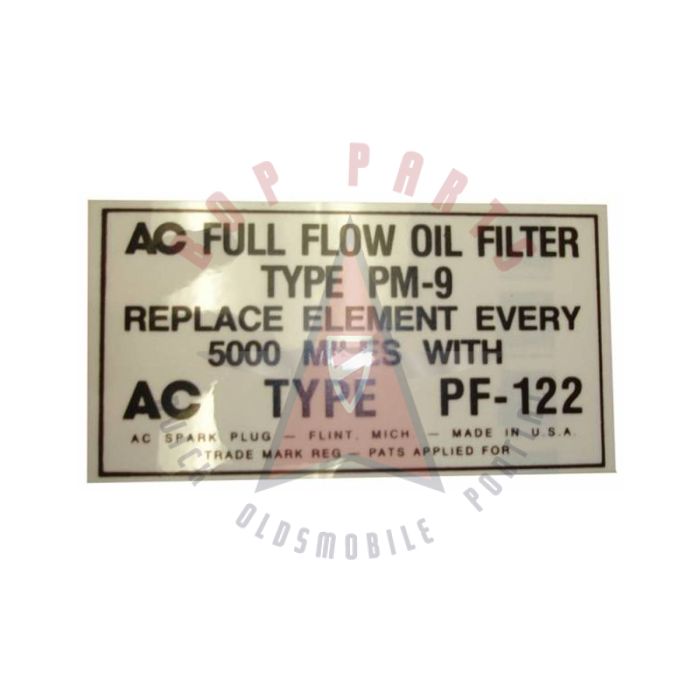 1953 1954 1955 1956 1957 1958 1959 Buick Oil Filter Decal PF-122 - Black