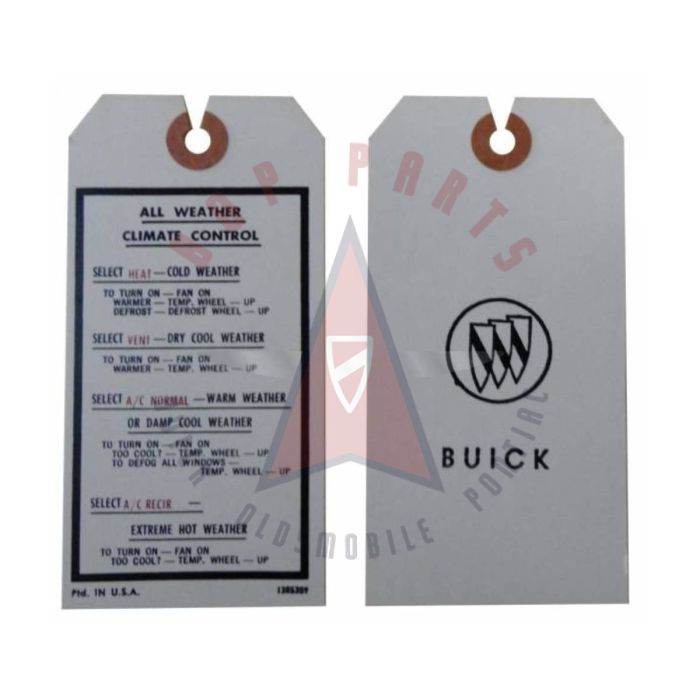 1968 1969 1970 Buick All Weather Climate Control Tag