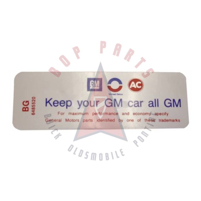 
1970 1971 Buick 350 Engine (4 Barrel Carburetor) Air Cleaner Decal "Keep Your GM Car All GM" 
