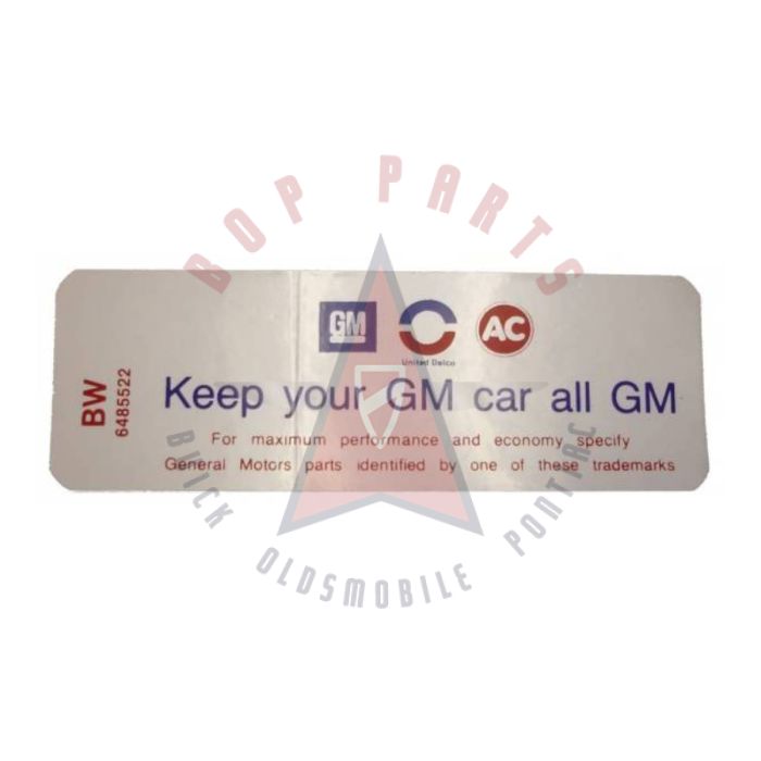 1970 Buick Riviera 455 Engine Air Cleaner Decal "Keep Your GM Car All GM" 