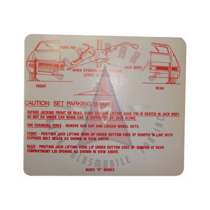 1969 Buick Riviera Jacking Instruction Decal
