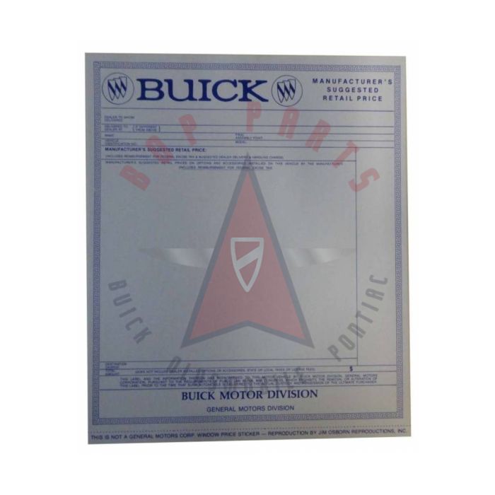 1965 1966 Buick New Car Window Sticker