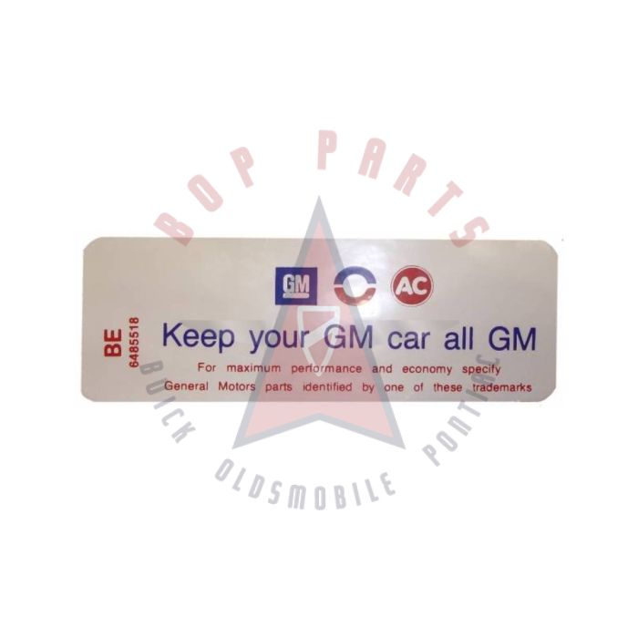 1970 1971 Buick Riviera and Gran Sport Air Cleaner Decal "Keep Your GM Car All GM"