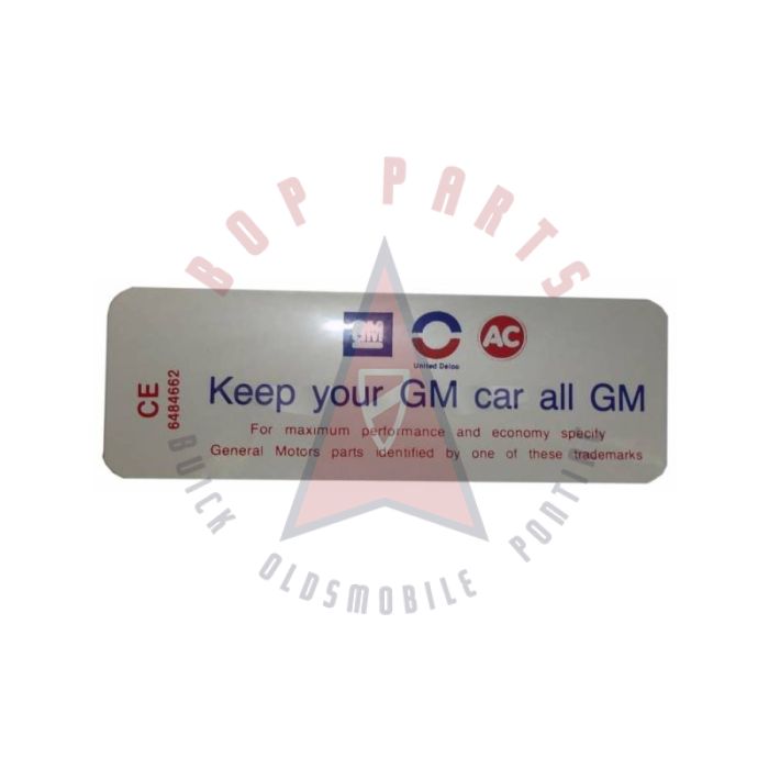 1969 1970 1971 Buick 6 Cylinder Air Cleaner Decal "Keep Your GM Car All GM" 