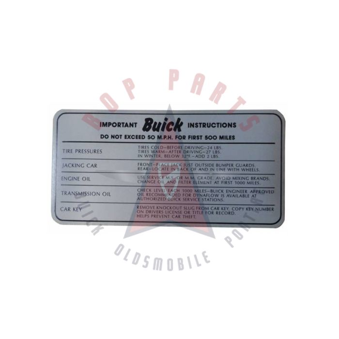 1953 1954 1955 Buick Tire and Oil Pressure Decal