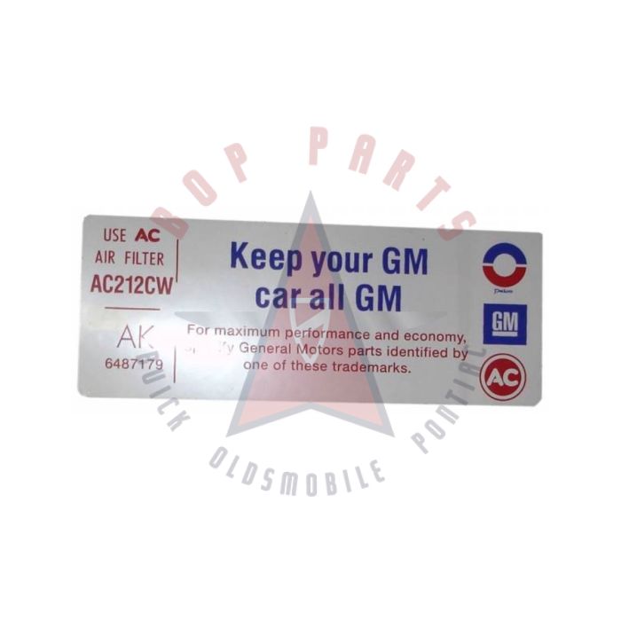 1972 Buick 455 V8 Engine (4 Barrel Carburetor) Air Cleaner Decal "Keep Your GM Car All GM"