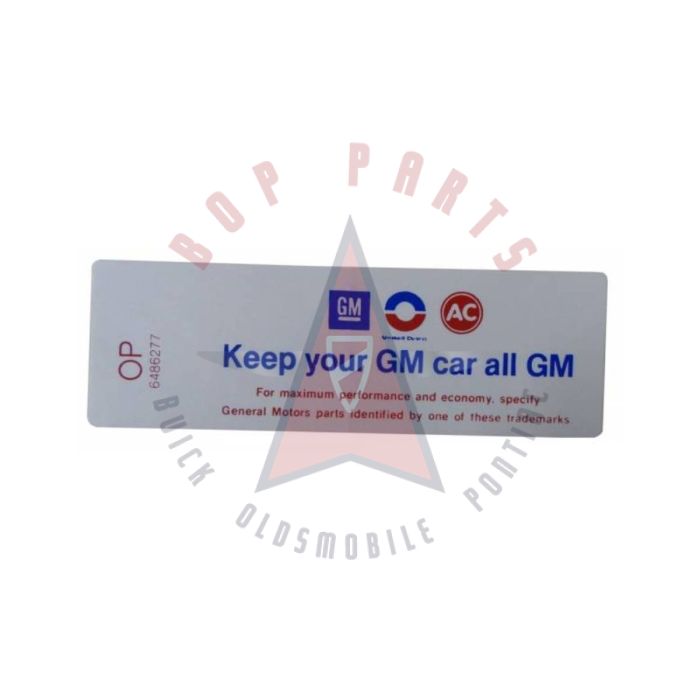 1970 Oldsmobile 442 Air Cleaner Decal "Keep Your GM Car All GM"