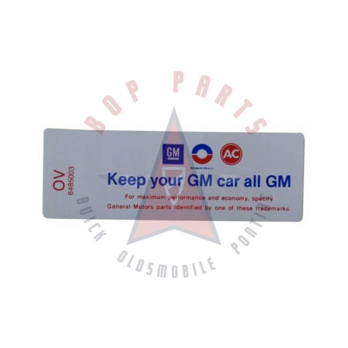 
1969 Oldsmobile (See Details) Air Cleaner Decal "Keep Your GM Car All GM"

