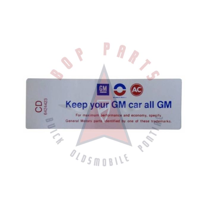 
1968 Oldsmobile 6-Cylinder Engine Air Cleaner Decal "Keep Your GM Car All GM"
