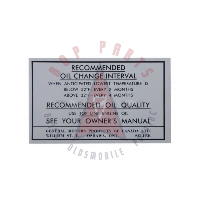 1970 1971 Oldsmobile GM "Canada" Oil Change Decal