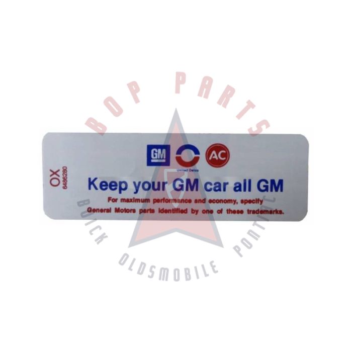 1970 Oldsmobile Toronado Air Cleaner Decal "Keep Your GM Car All GM"