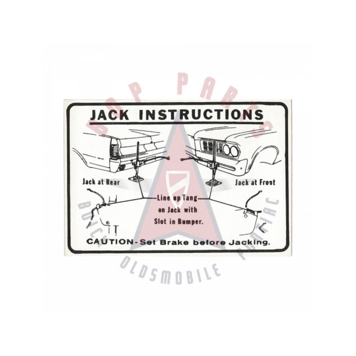 Early 1964 Pontiac Tempest, Tempest-LeMans, and GTO Jacking Instruction Decal 