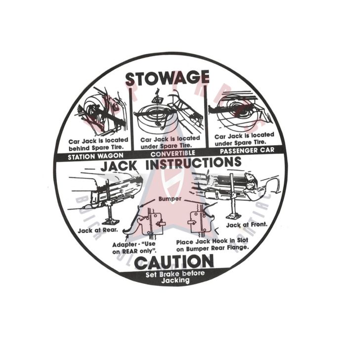 
1965 Pontiac Bonneville, Catalina, Star Chief, and Grand Prix Jacking Instruction Decal 
