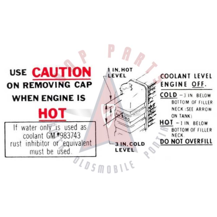 1965 1966 1967 Pontiac Cooling System Caution Decal 