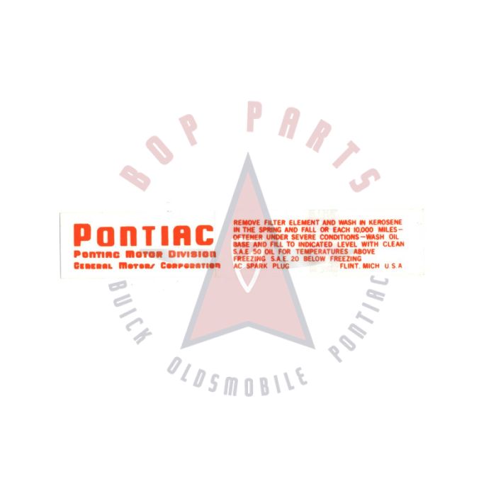 
1955 1956 Pontiac V8 Engine (4 Barrel Carburetor) Oil Bath Style Air Cleaner Decal - Red
