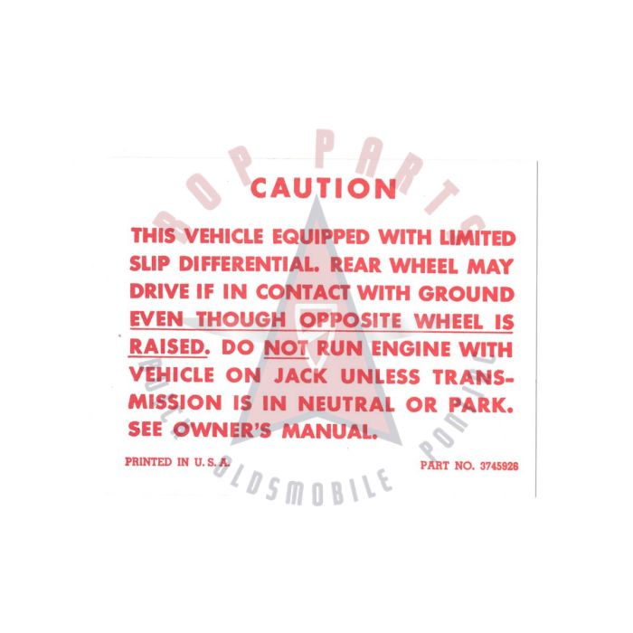 
1964 1965 Pontiac (See Details) Limited Slip Differential Caution Decal 
