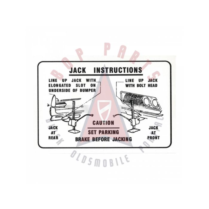 1961 Pontiac (EXCEPT Tempest Models) Jacking Instruction Decal 
