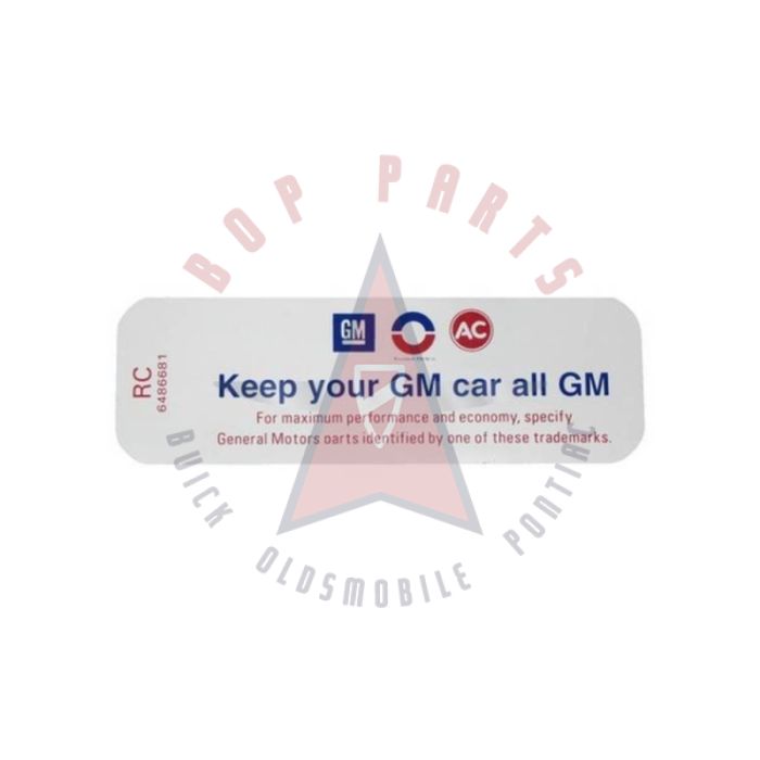 1971 Pontiac Air Cleaner Decal "Keep your GM Car All GM" 