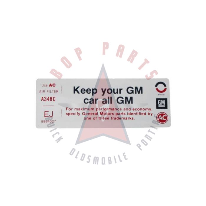 1975 Pontiac "Keep Your GM Car All GM" Air Cleaner Decal