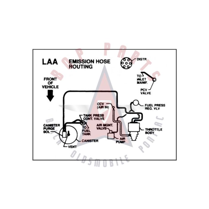 1991 Pontiac Firebird 3.1 Liter Engine Models WITH Automatic or Manual Transmission (See Details) LAA Emission Routing Decal 