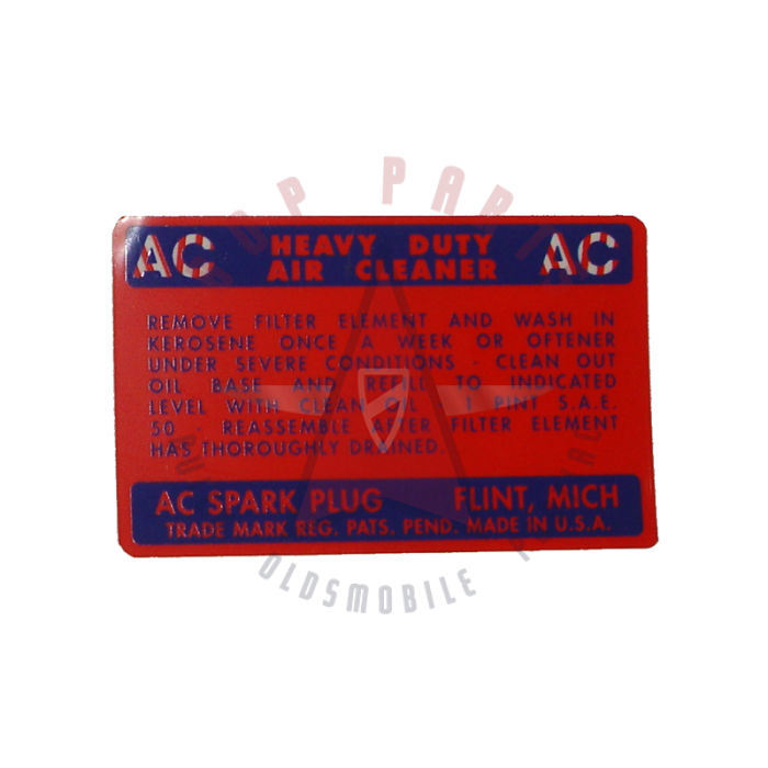 1941 1942 1946 1947 1948 Buick (Oil Bath Style) Air Cleaner Instruction Decal
